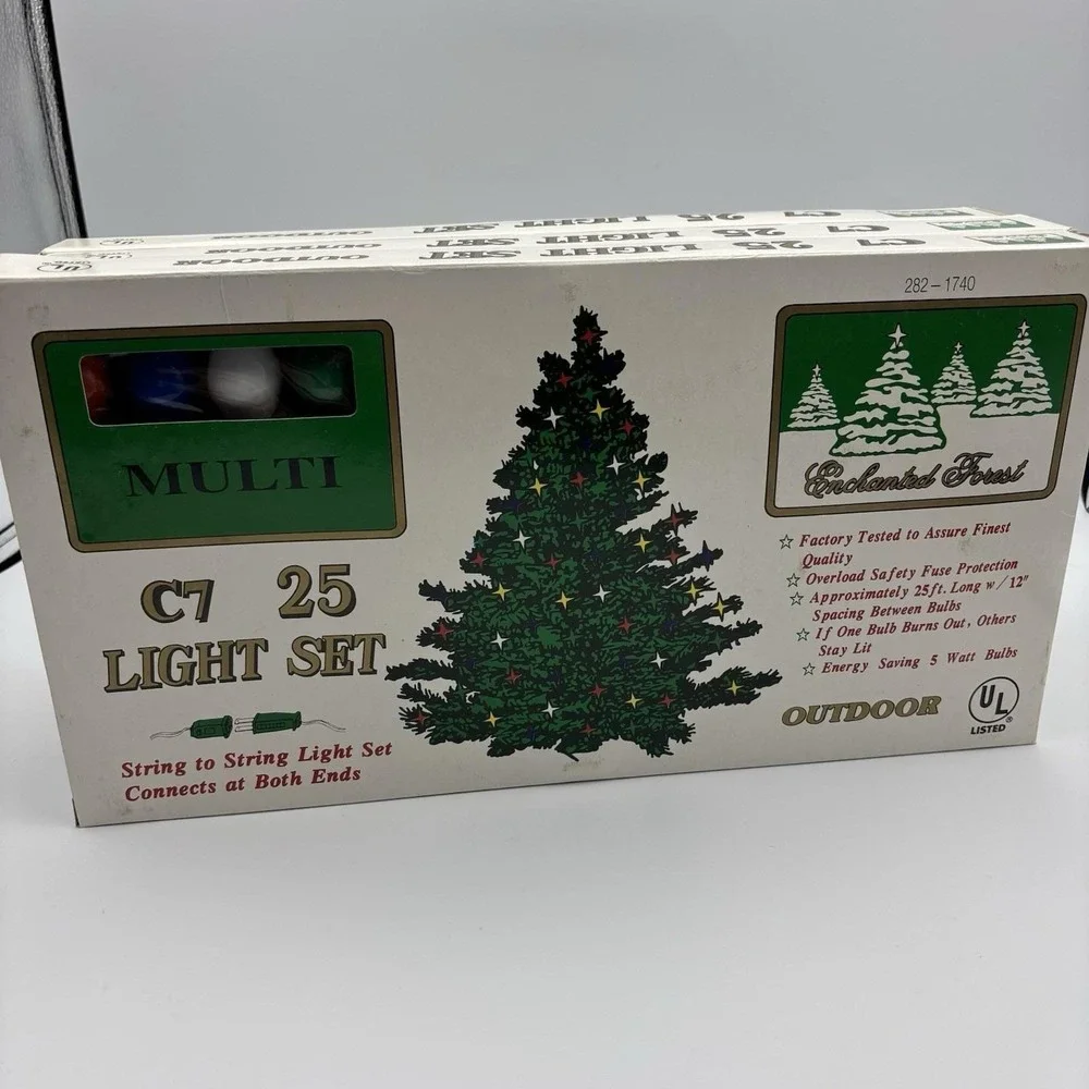 3 Sets Enchanted Forest 25-Light Set C7 Ceramic‎ Style Bulbs Vtg Christmas